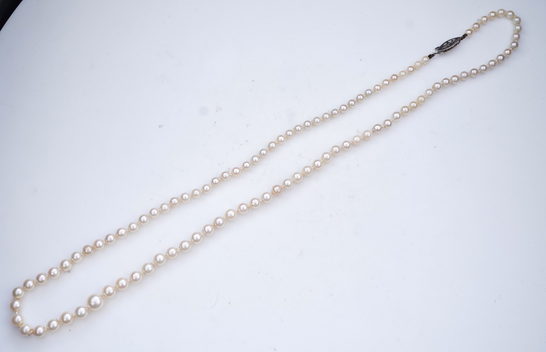 A cultured pearl and diamond necklace, early 20th century